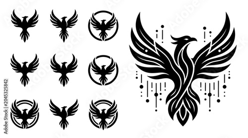 Foto Mythical Phoenix Bird Icon Set