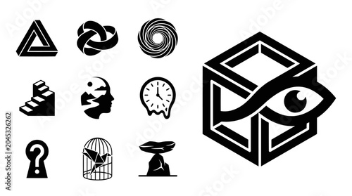 Foto Abstract Optical Illusions & Surreal Symbols Collection - Impossible Shapes, Min