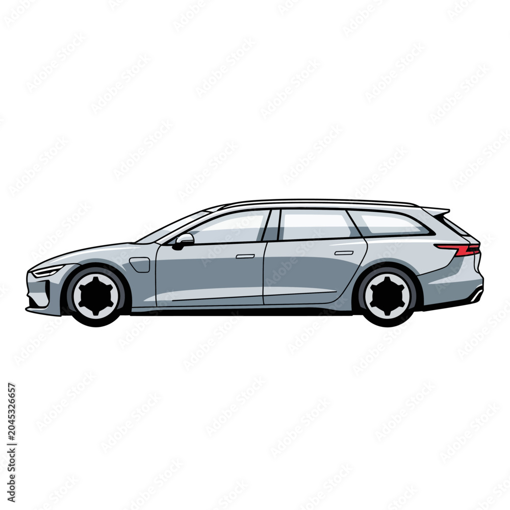 Fototapeta premium Sleek modern silver station wagon car illustration, side profile view