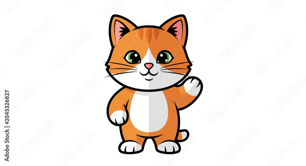 Fototapeta premium Cute Orange Cat Waving Hello Cartoon