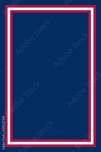 Patriotic frame background on dark blue, vector vertical border layout with red and white concentric lines and copy space for 4th of july, memorial day, election, and sports posters.