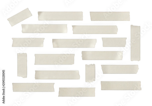 Set of adhesive paper masking tape strips in different sizes and shapes Isolated transparent png.