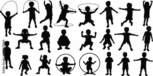 Foto Collection of black silhouettes of children engaged in various playful activitie