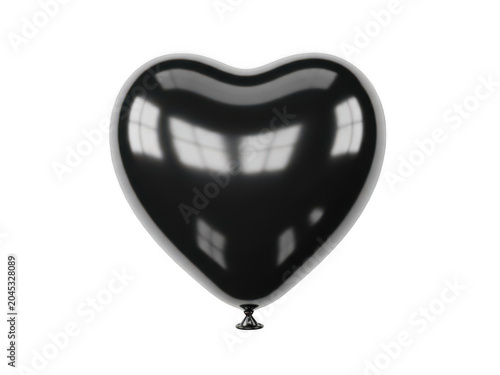 Black heart shape balloon icon with string isolated transparent background Png.