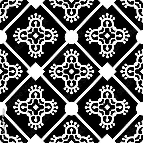 Elegant black and white seamless damask pattern. Classic victorian style motif for textile print, wallpaper background, and luxury fabric design. Symmetrical monochrome geometric ornament.