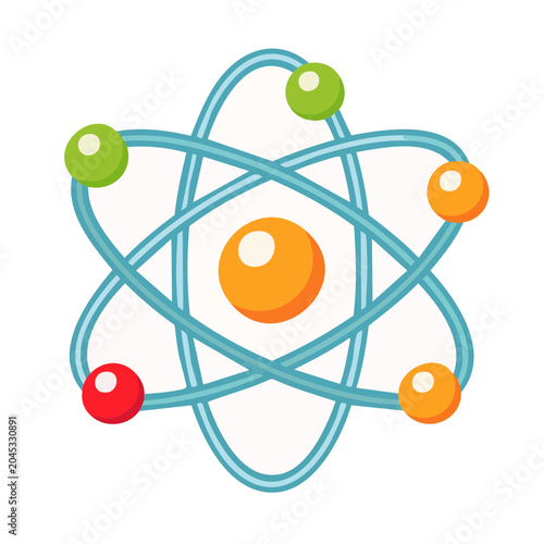 Stylized atom model with orbiting electrons