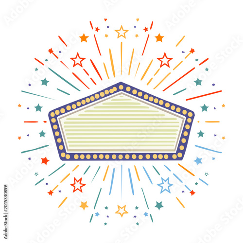 Retro marquee sign with fireworks and stars