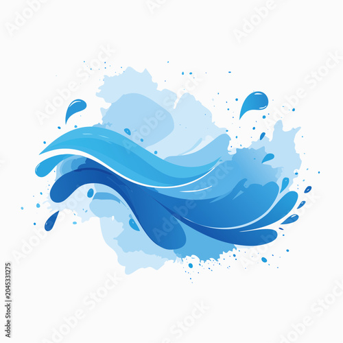Abstract Blue Water Splash and Waves Illustration