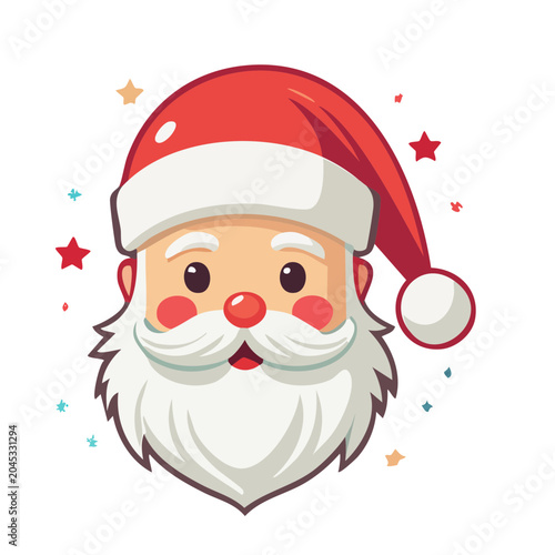 Cartoon Santa Claus Face with Festive Stars