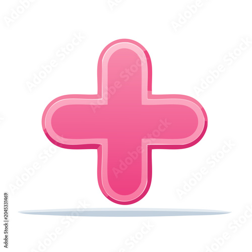 Pink plus sign icon with 3D effect