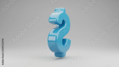 3D glossy blue dollar sign symbol isolated on a light gray background.