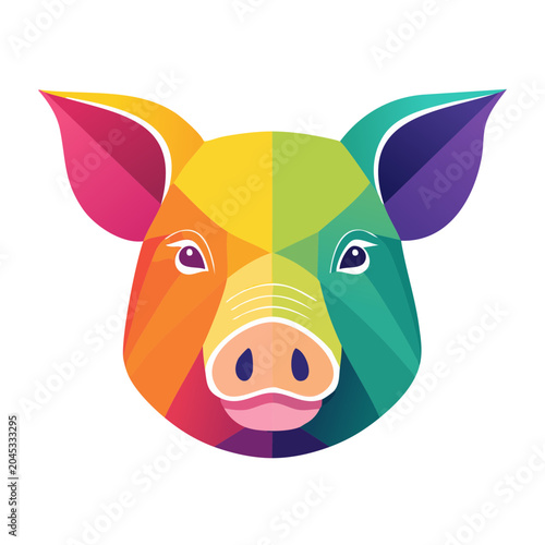 Geometric low poly pig head with rainbow colors