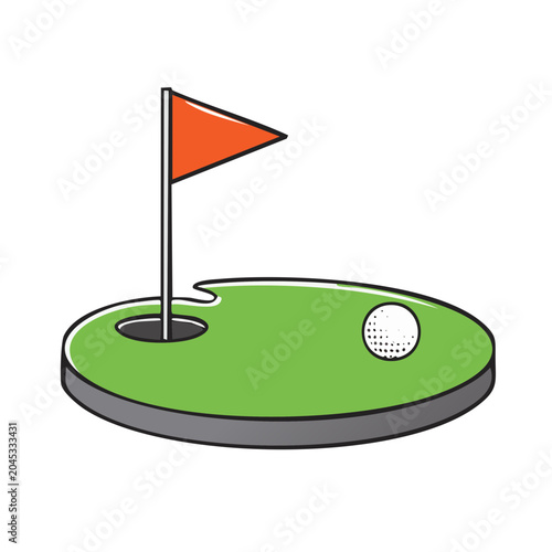 Golf hole with flag and ball, flat design illustration