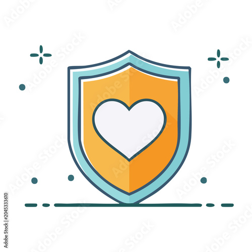 Shield with heart icon for security and health protection