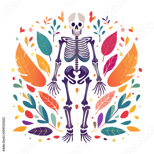 Skeleton with colorful floral decoration