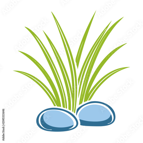 Stylized green grass and blue stones illustration