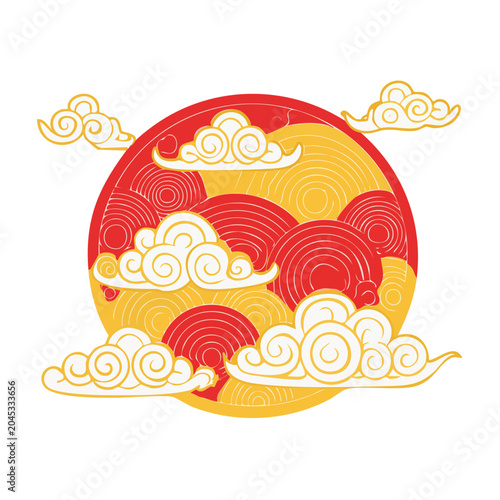 Traditional Asian clouds and sun illustration