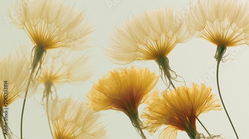 backlit dandelions with airy botanical elegance and minimal composition