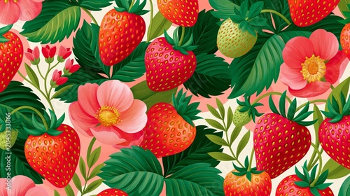 botanical strawberry pattern for vibrant fruit inspired poster design