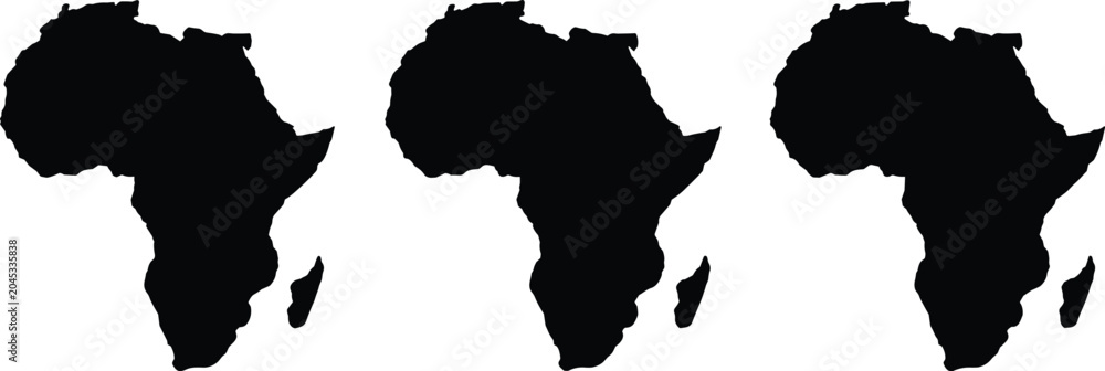 Obraz premium Africa map silhouette vector set isolated on white background, simple continent shape collection for geography, infographic, travel and educational design