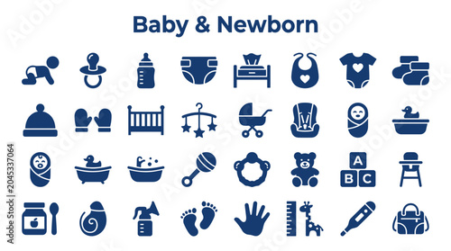 Foto Baby and Newborn Essentials Collection of Icons Representing Childcare Items and