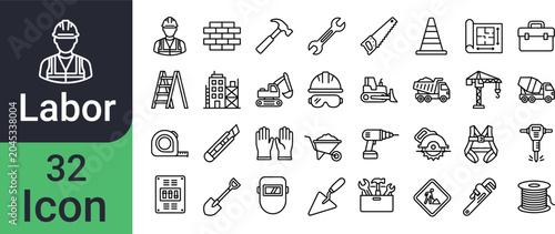 Tableau sur toile A collection of line art icons representing construction, labor, and industrial work