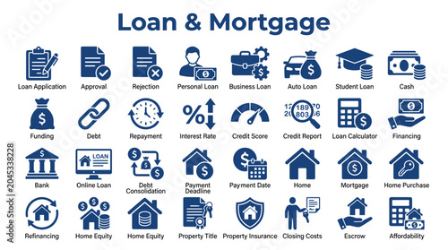 фотографія Loan and Mortgage Icons Collection Illustrating Financial Services and Real Esta