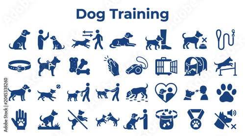 Schilderij op canvas Dog Training Icons Collection Illustrating Commands Obedience Behavior Training