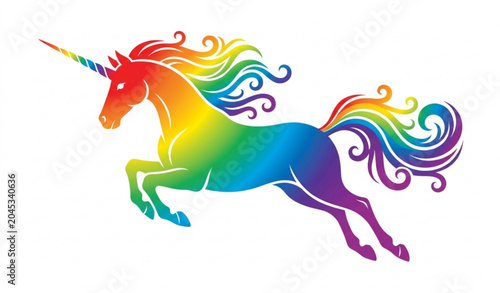 Foto Rainbow Unicorn Airborne Silhouette Vector Element Isolated on White for Creativ