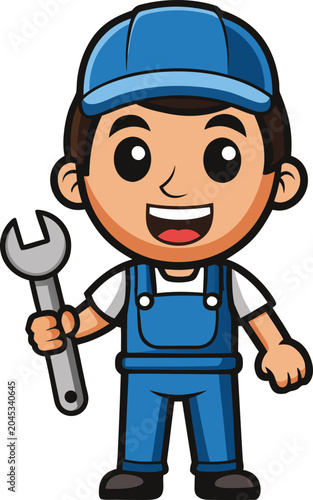 Cartoon mechanic holding a wrench