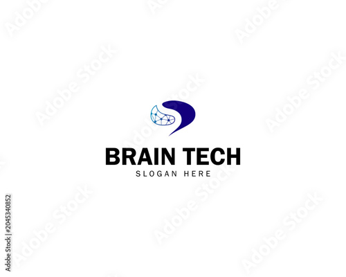 Simple creative brain logo template. Vector illustration of a brain logo design with a connecting dots icon.
