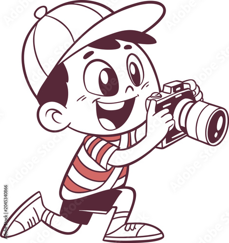 Cartoon boy taking a photo with a camera
