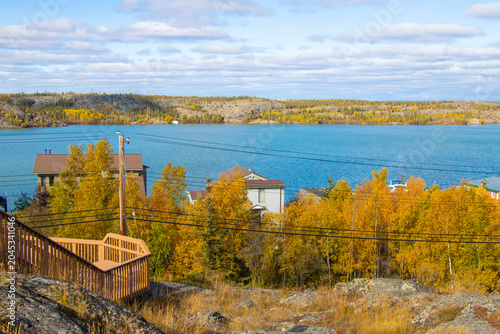 Residential area by Great Slave Lake in Yellowknife during autumn, Canada