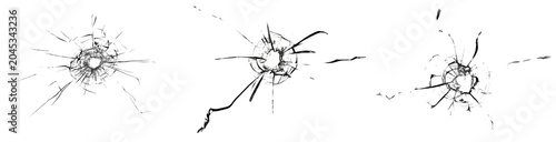 Foto High-quality photograph of three distinct shattered glass bullet holes