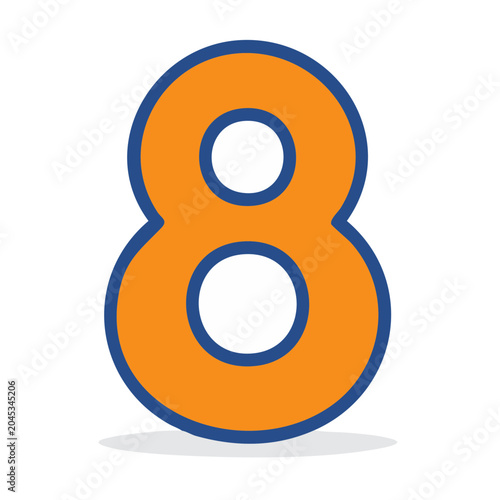 Orange number 8 with blue outline on white background