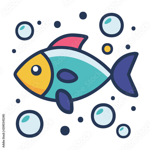 Stylized fish with bubbles in flat design