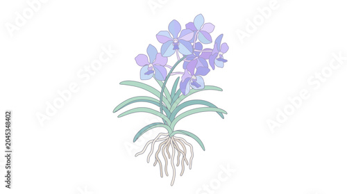 Schilderij op canvas Purple Flower with Green Leaves Plant.