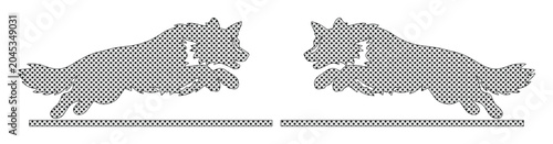 Foto Dynamic jumping dog silhouette vector, two identical canine animal icons, active