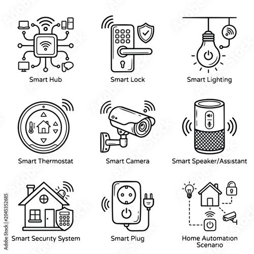 Collection of Smart Home Technology Icons and Symbols.
