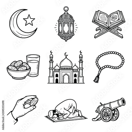Islamic cultural symbols and religious icons collection.