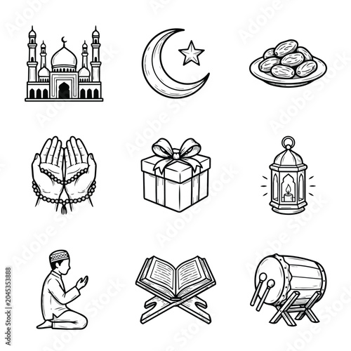 Islamic Symbols Collection Ramadan Eid Celebration Icons.