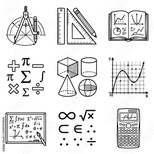 Mathematics Symbols and Tools Collection.