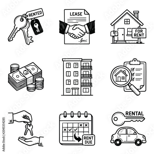 Real Estate Icons Representing Home Rental Services.