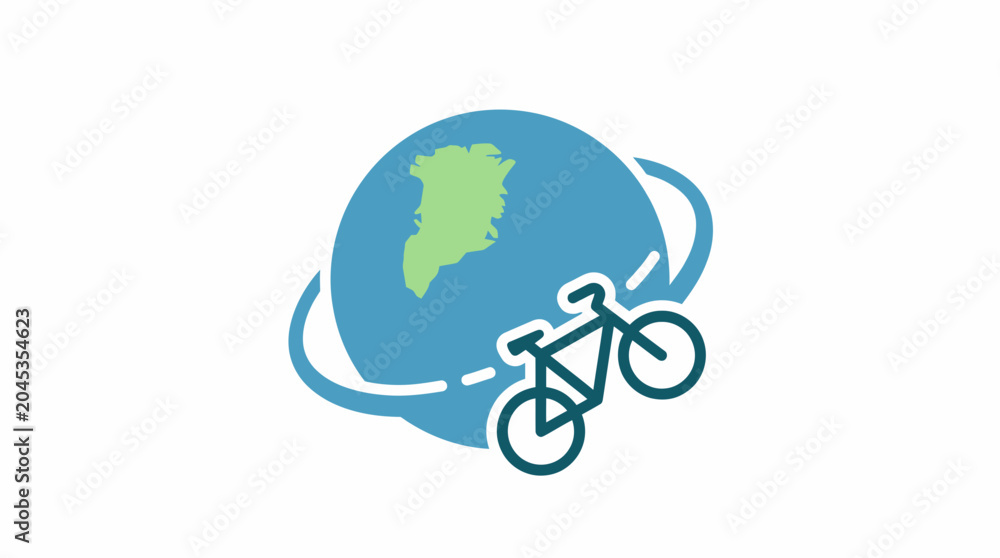 Naklejka premium Bicycle circling the globe icon representing sustainable world travel.