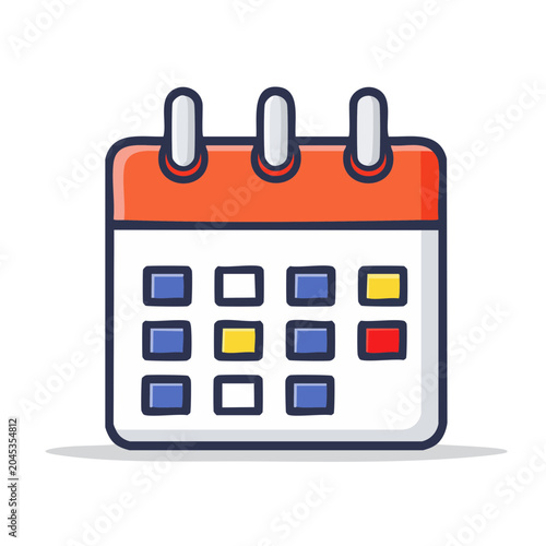 Flat design icon of a calendar with colorful days