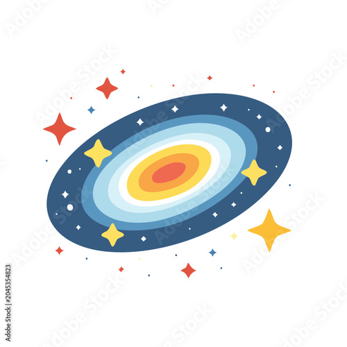 Flat design illustration of a colorful galaxy with stars