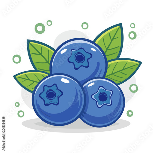Illustration of fresh blueberries with green leaves