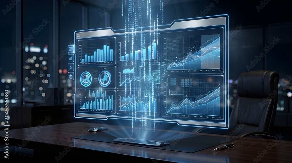 Fototapeta premium Abstract Digital Neural Network with Data Visualization and Futuristic Interface Elements