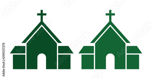 Konstfotografi Green church icons with christian cross, religious building vector set, spiritua