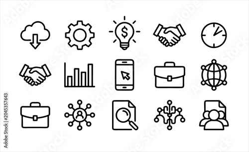 Business and Startup Line Icons Collection on White Background